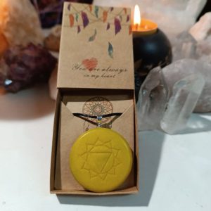 Colgante o llavero Orgonita electronite Chakra Plexo Solar formato Semicírculo