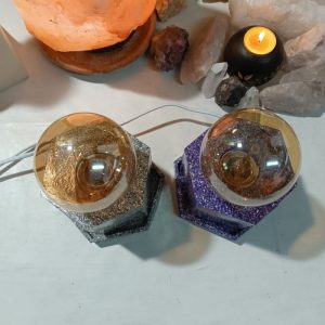 Lámpara mesita de orgonita-electronite formato HEXAGONAL