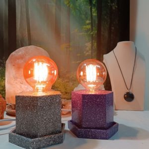 Lámpara mesita de orgonita-electronite formato HEXAGONAL